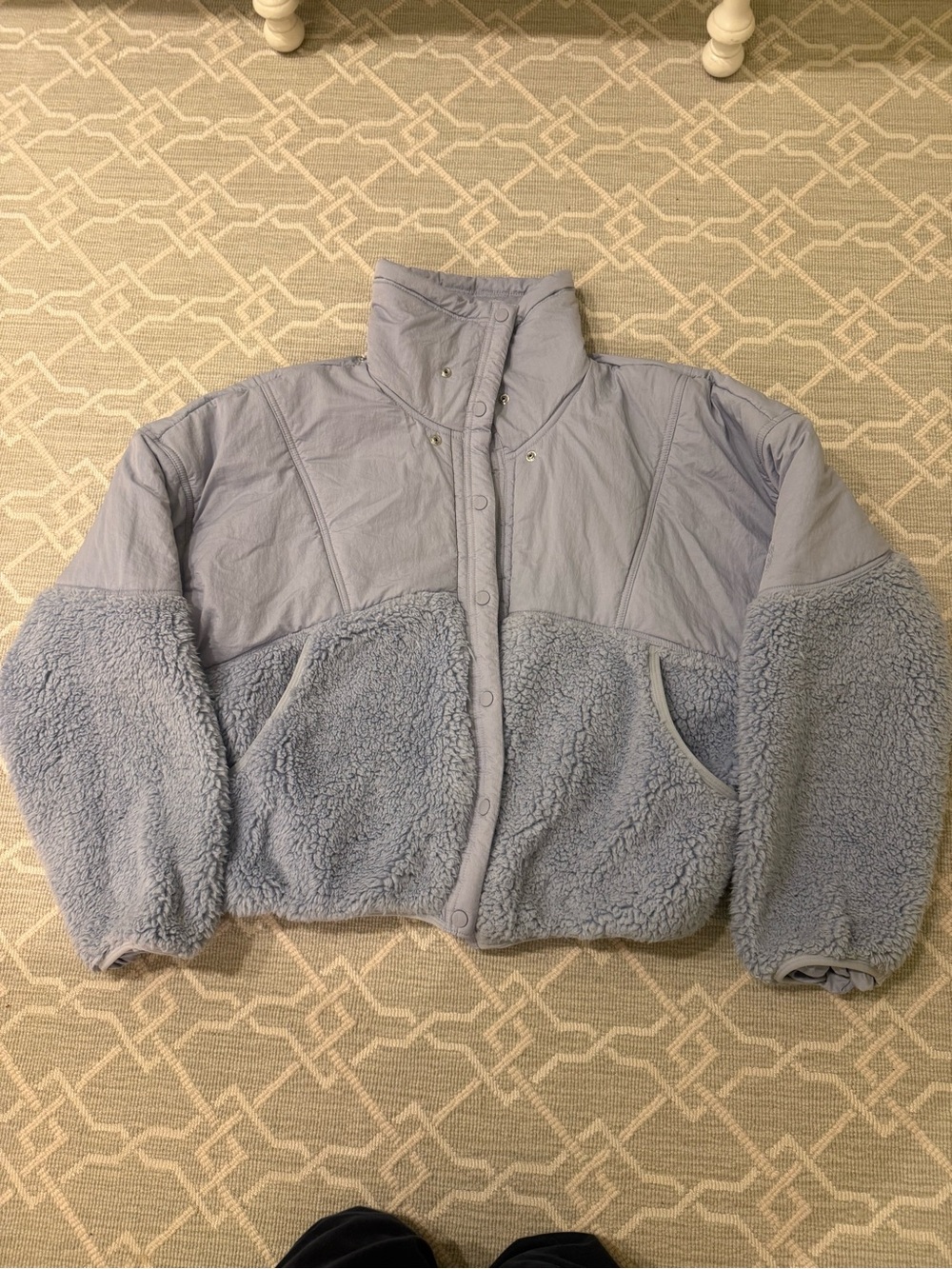 Free People Light Blue Puffer Jacket with Sherpa Panels